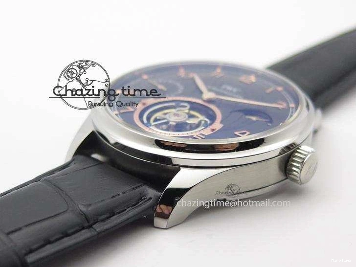 MIROTIME 0204 Portuguese Tourbillon Power Reserve Moonphase SS Black Dial Gold Numbers On Black Leather Strap RelaxedFit 7320